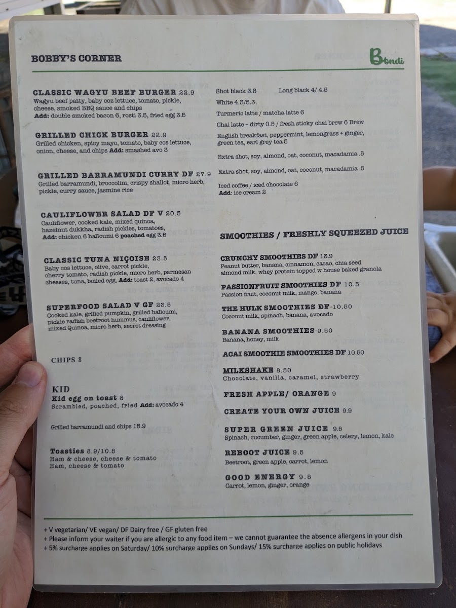 The Bondie Corner menu board