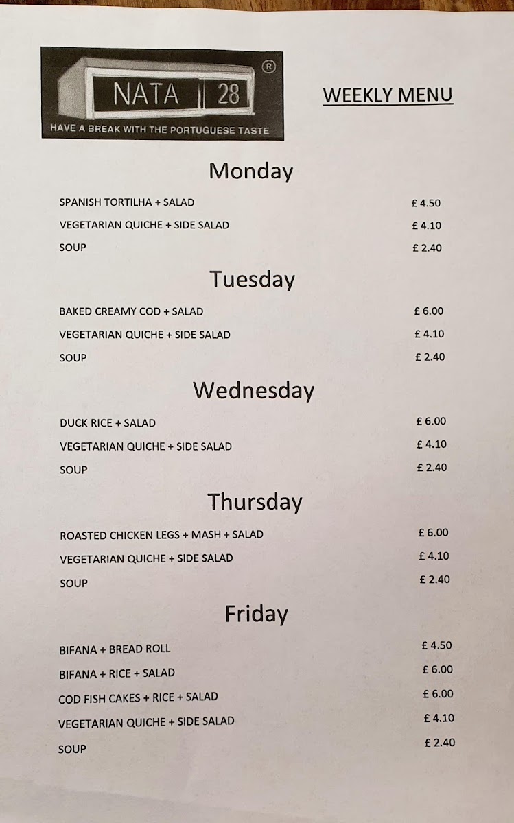 Nata28 menu board