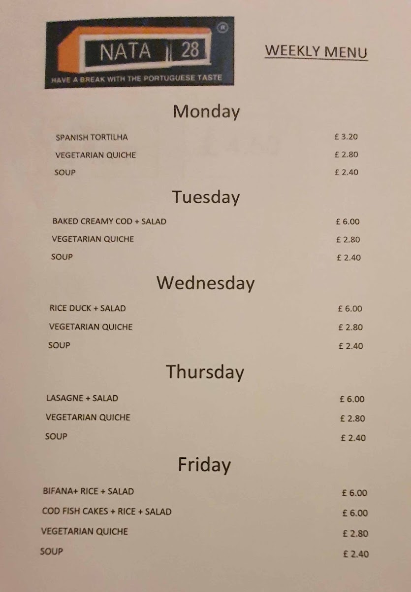 Nata28 menu board