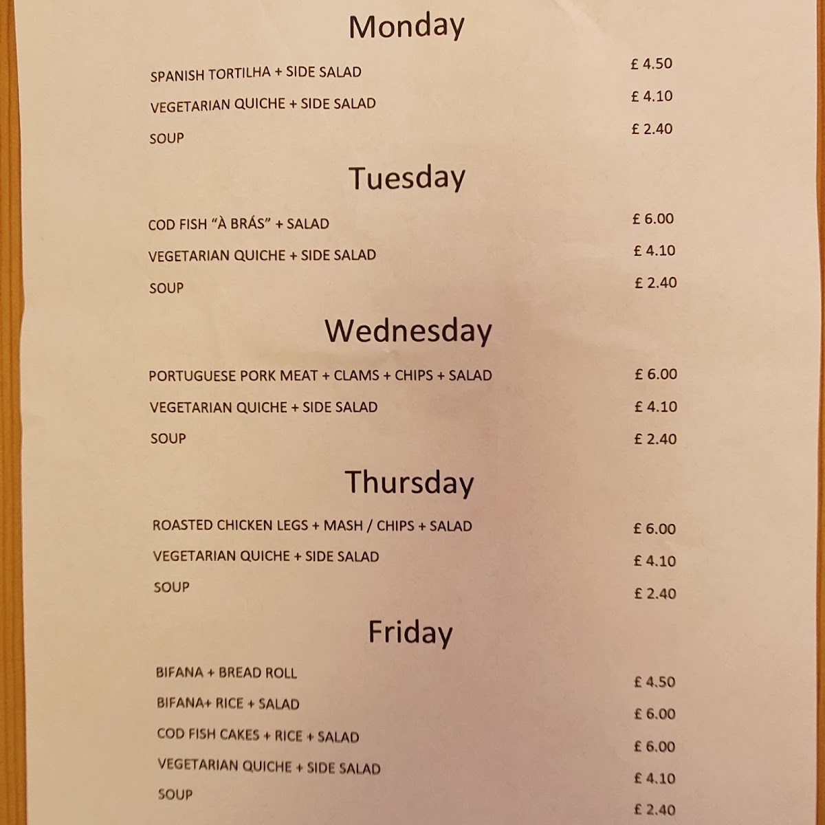 Nata28 menu board