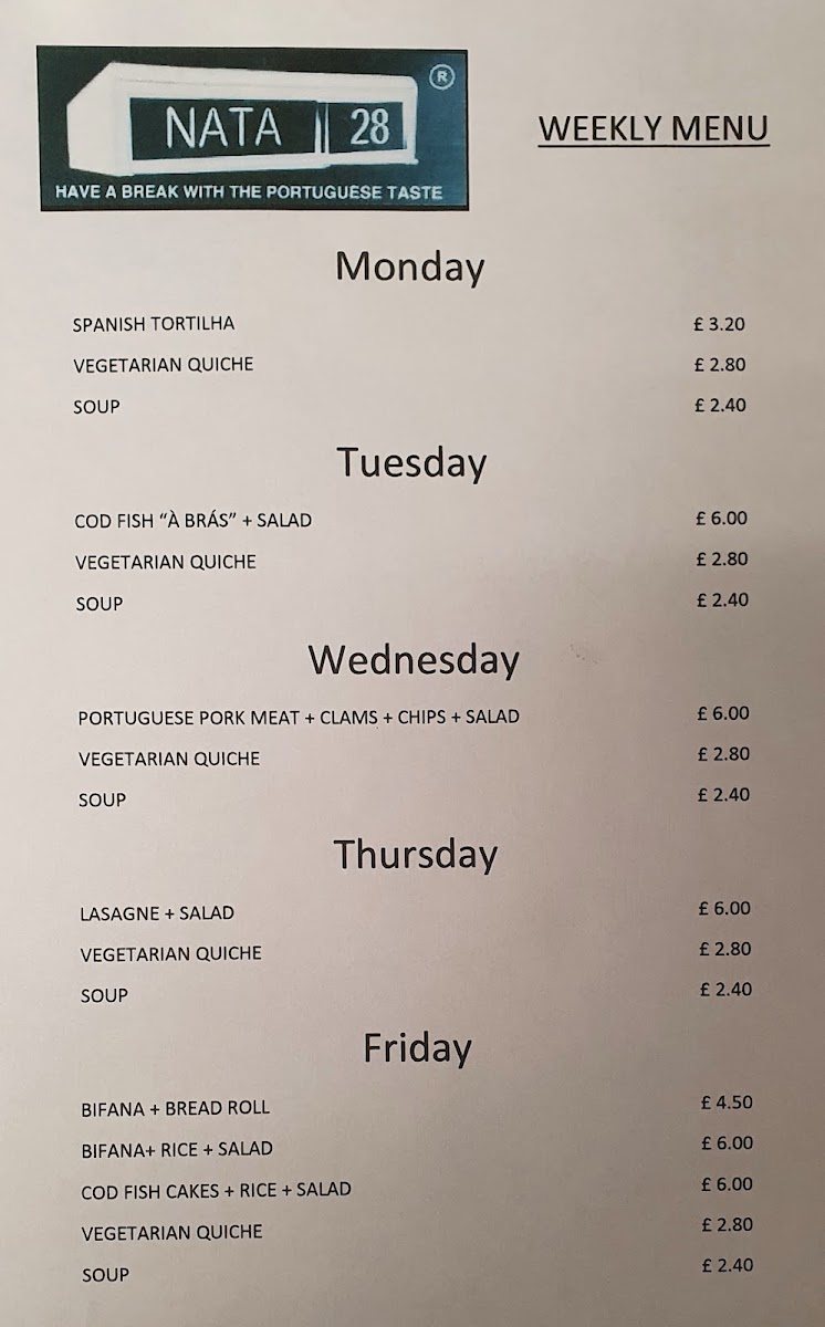 Nata28 menu board