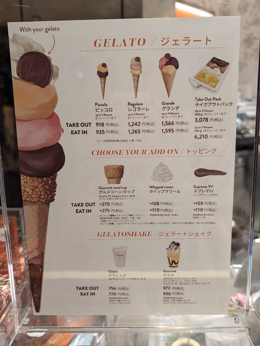 Venchi Otemachi One Store menu board