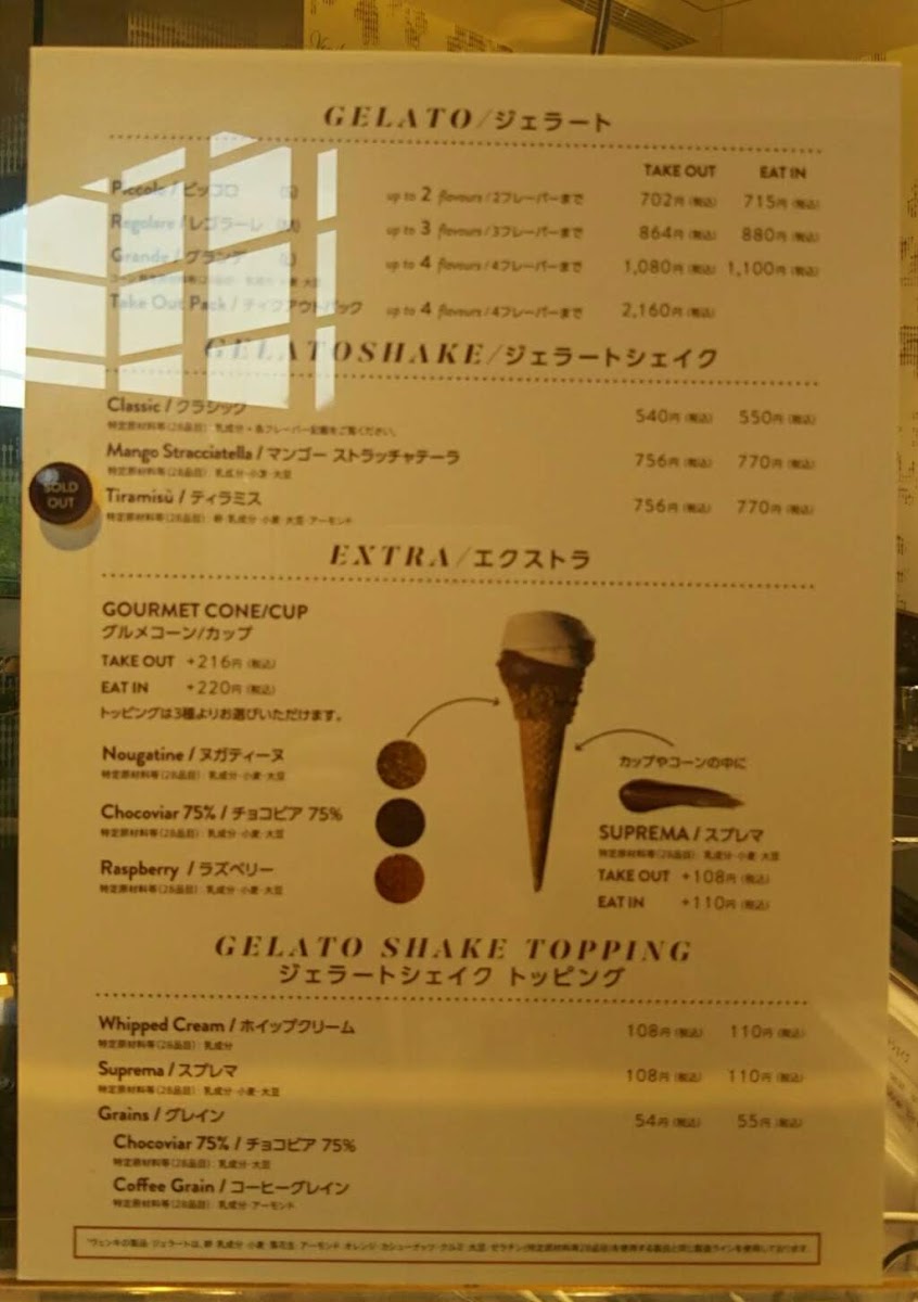 Venchi Otemachi One Store menu board