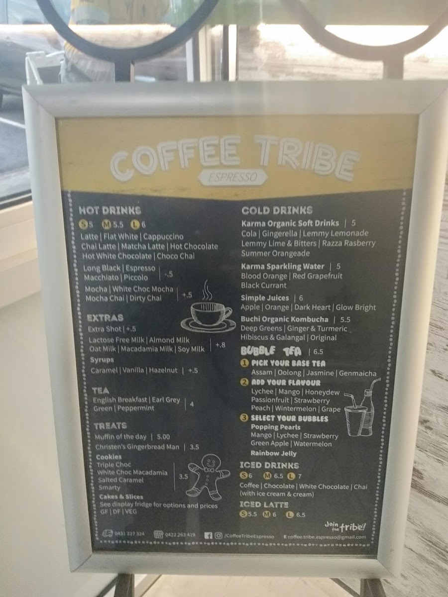 Coffee Tribe Espresso menu board