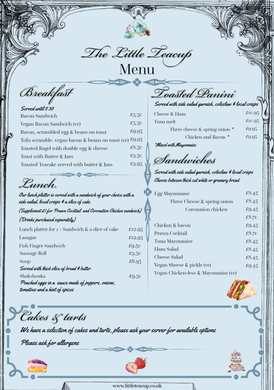 The Little Teacup menu board
