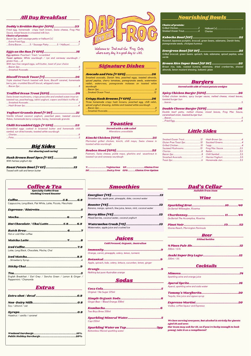 Dad and the Frog Café menu board