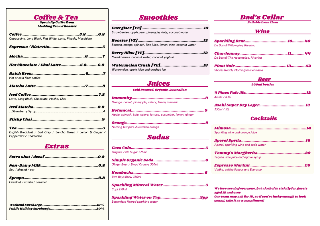 Dad and the Frog Café menu board