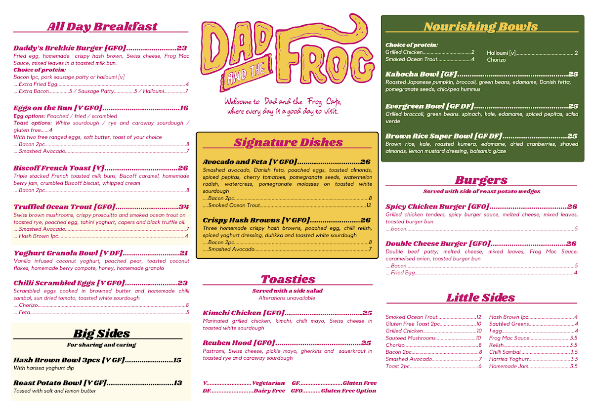 Dad and the Frog Café menu board