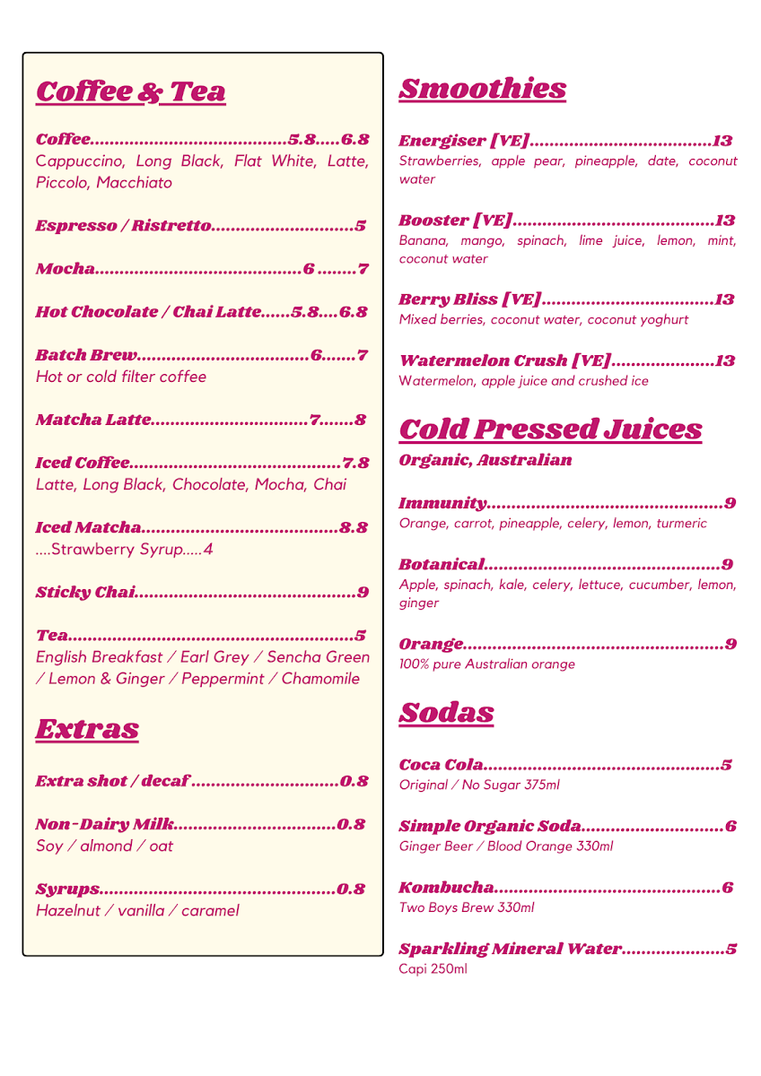 Dad and the Frog Café menu board