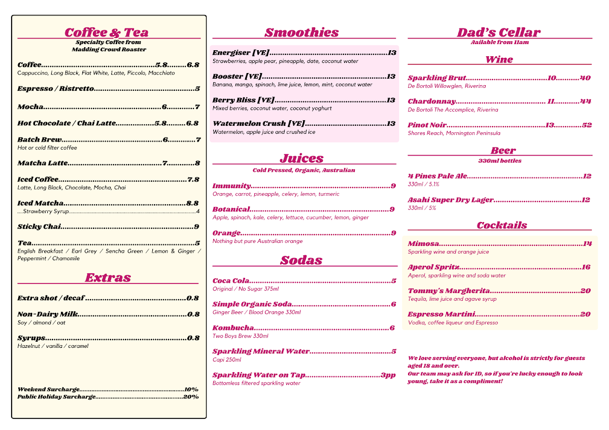 Dad and the Frog Café menu board