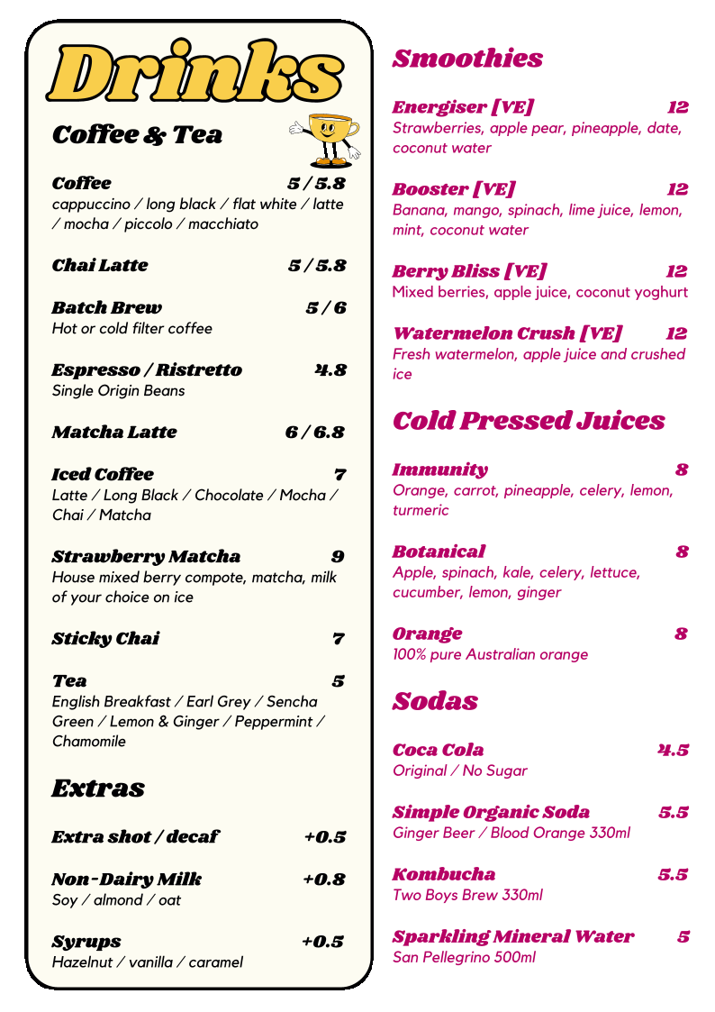 Dad and the Frog Café menu board