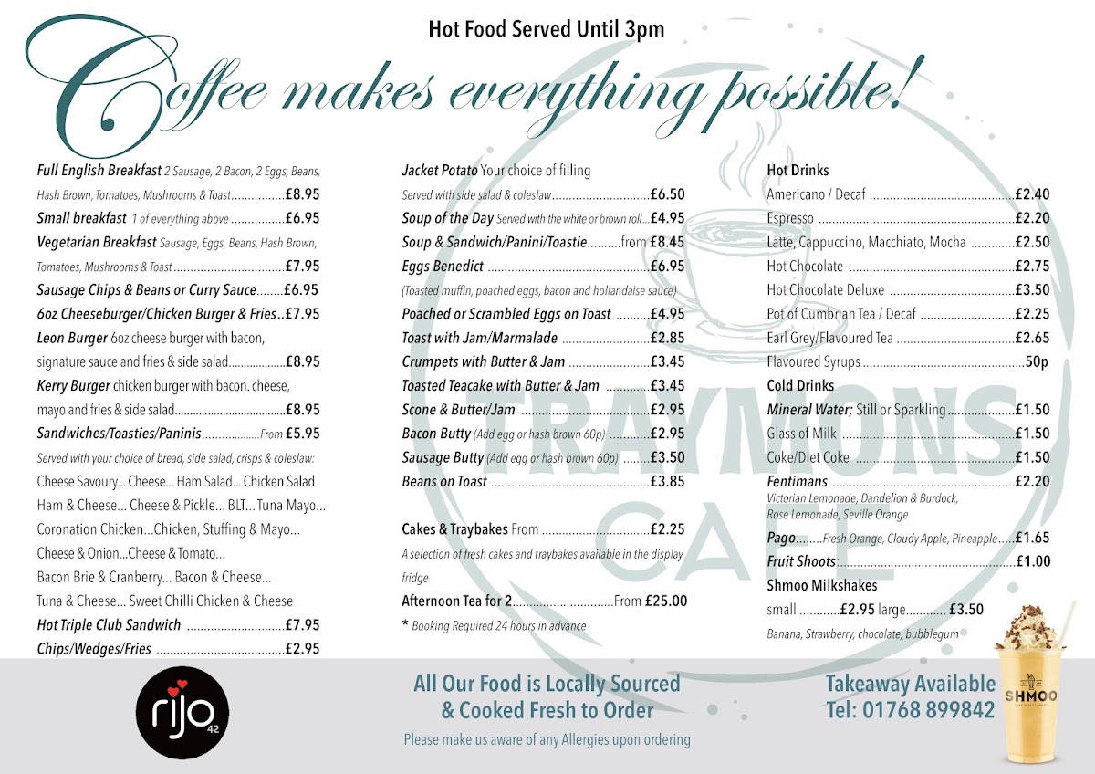 Traymons Cafe menu board