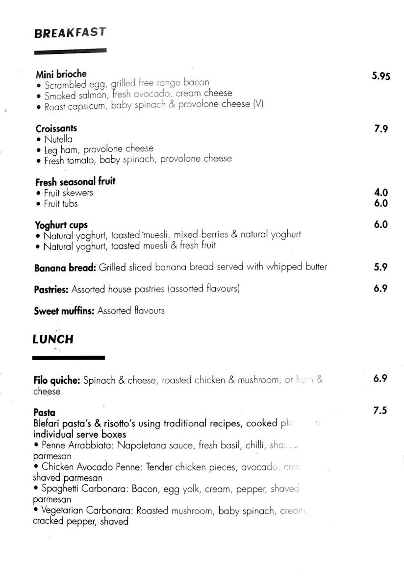 Blefari Caffe & Cucina menu board