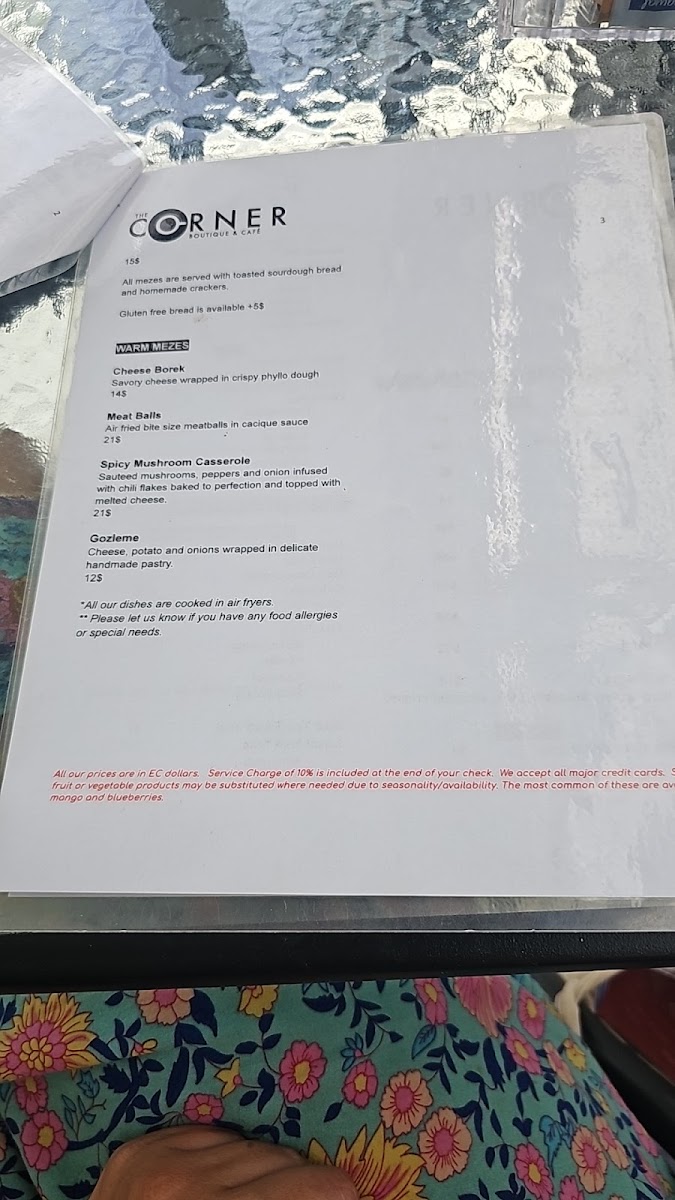 The Corner Boutique and Café menu board