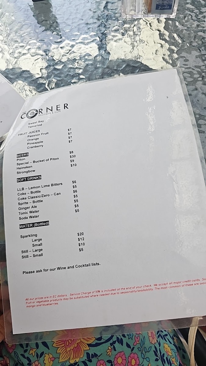 The Corner Boutique and Café menu board