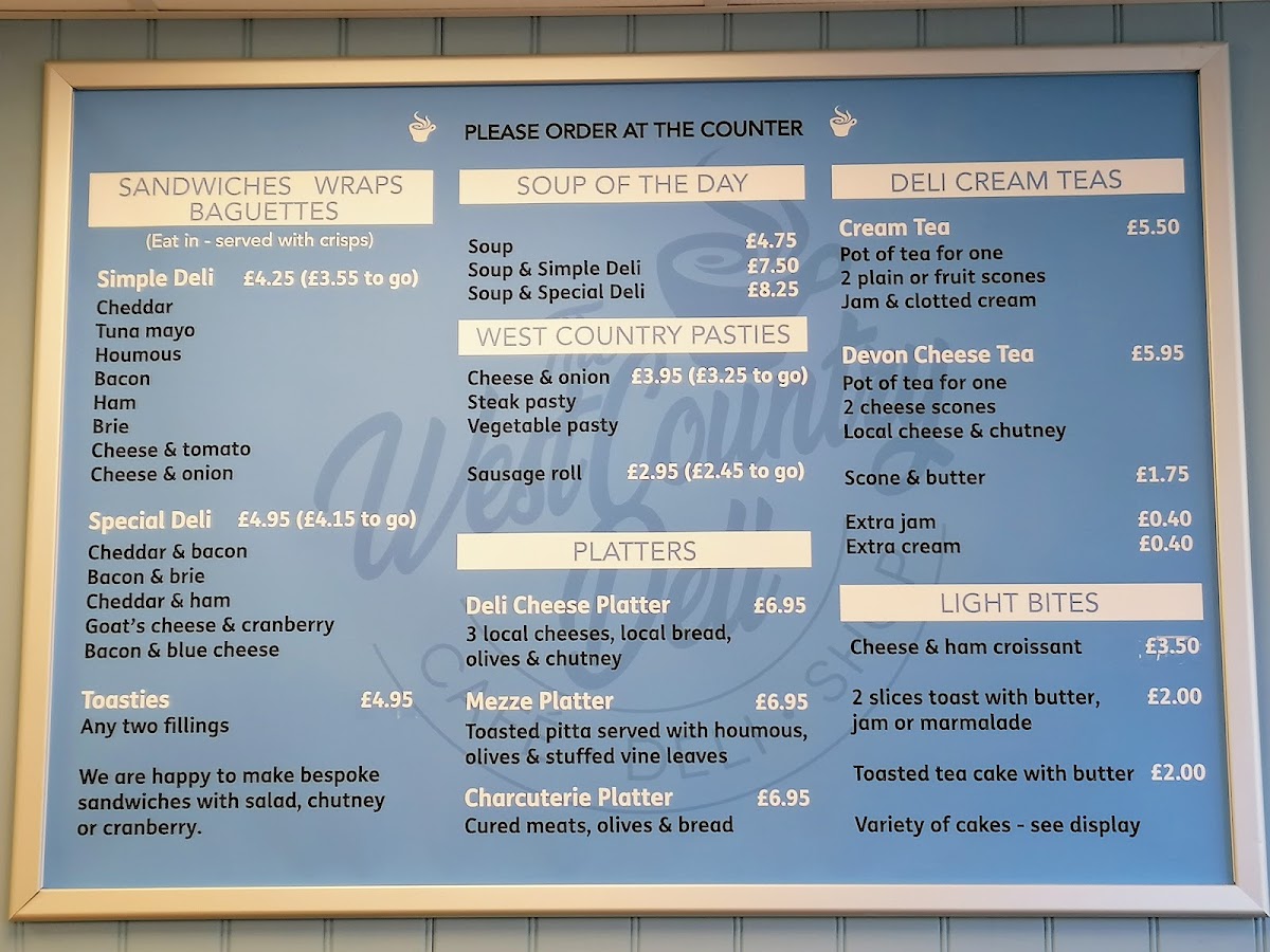 The West Country Deli menu board