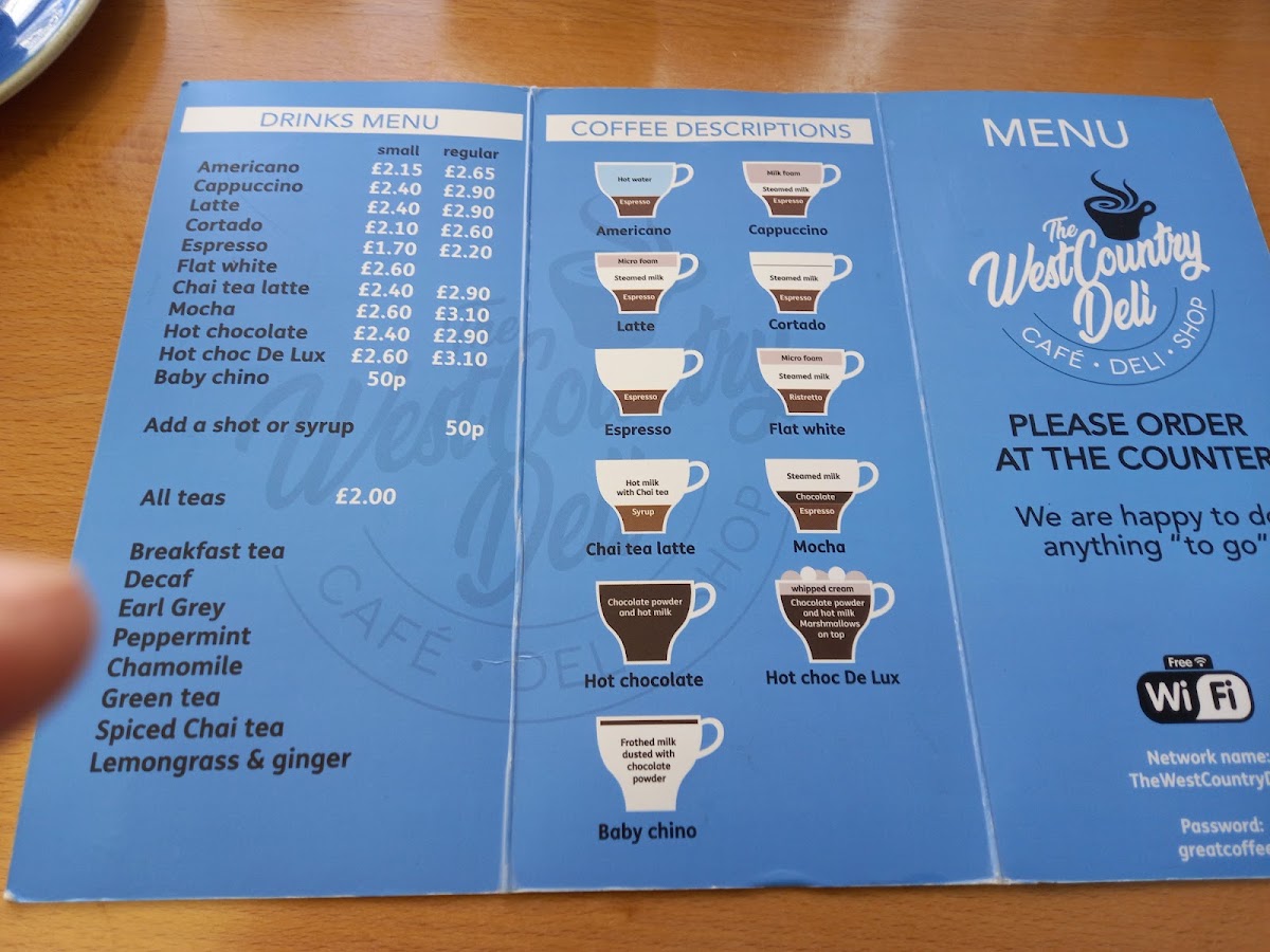 The West Country Deli menu board