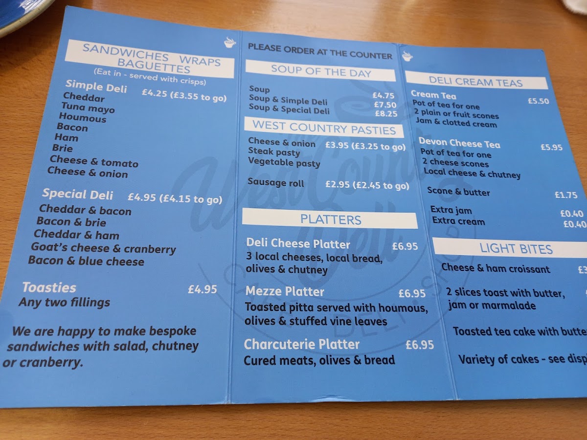 The West Country Deli menu board