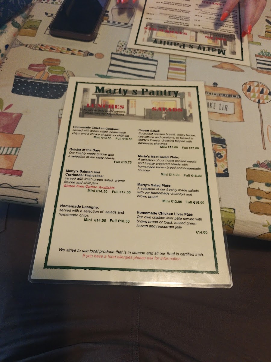 Martys Pantry menu board