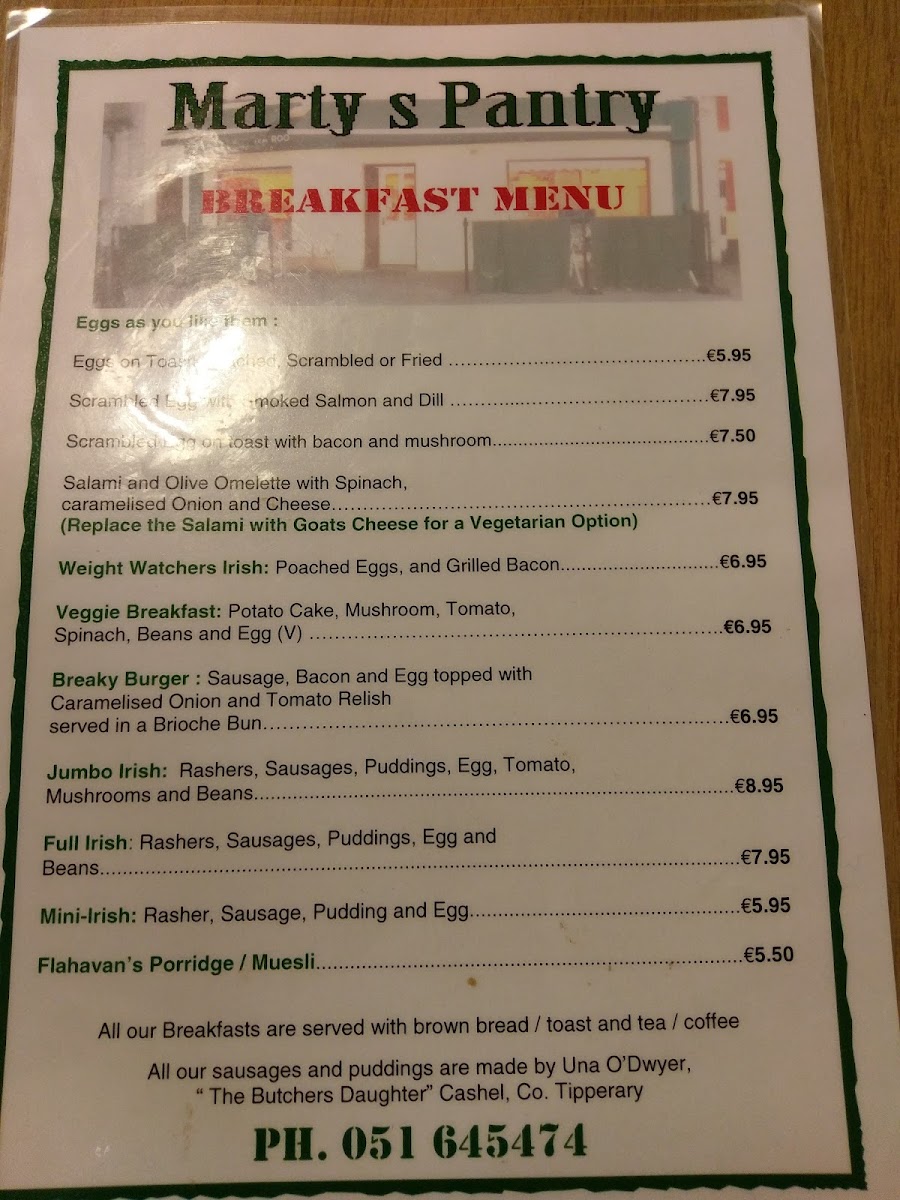 Martys Pantry menu board