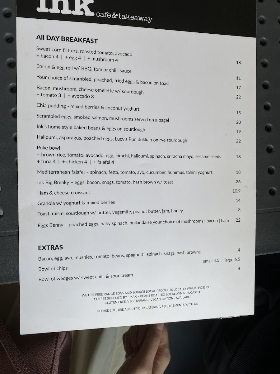 INK Cafe & Takeaway menu board
