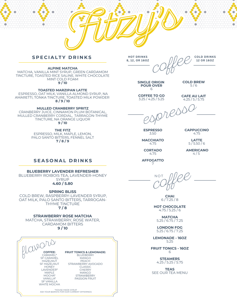 Fitzy's Cafe menu board