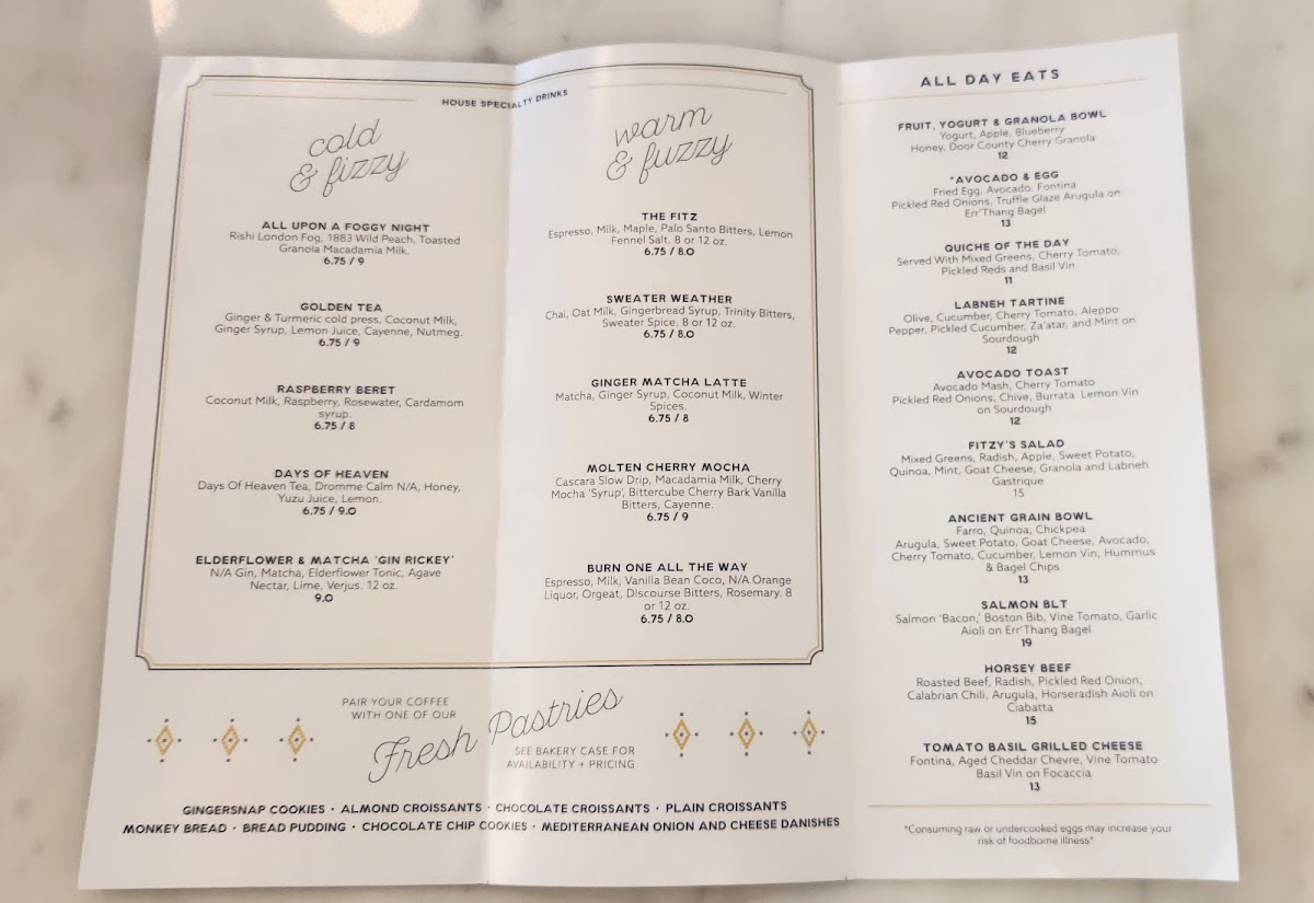 Fitzy's Cafe menu board