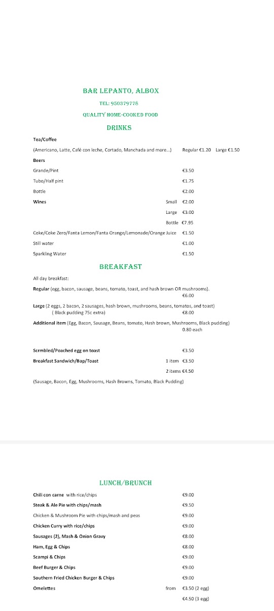 Bar Lepanto menu board