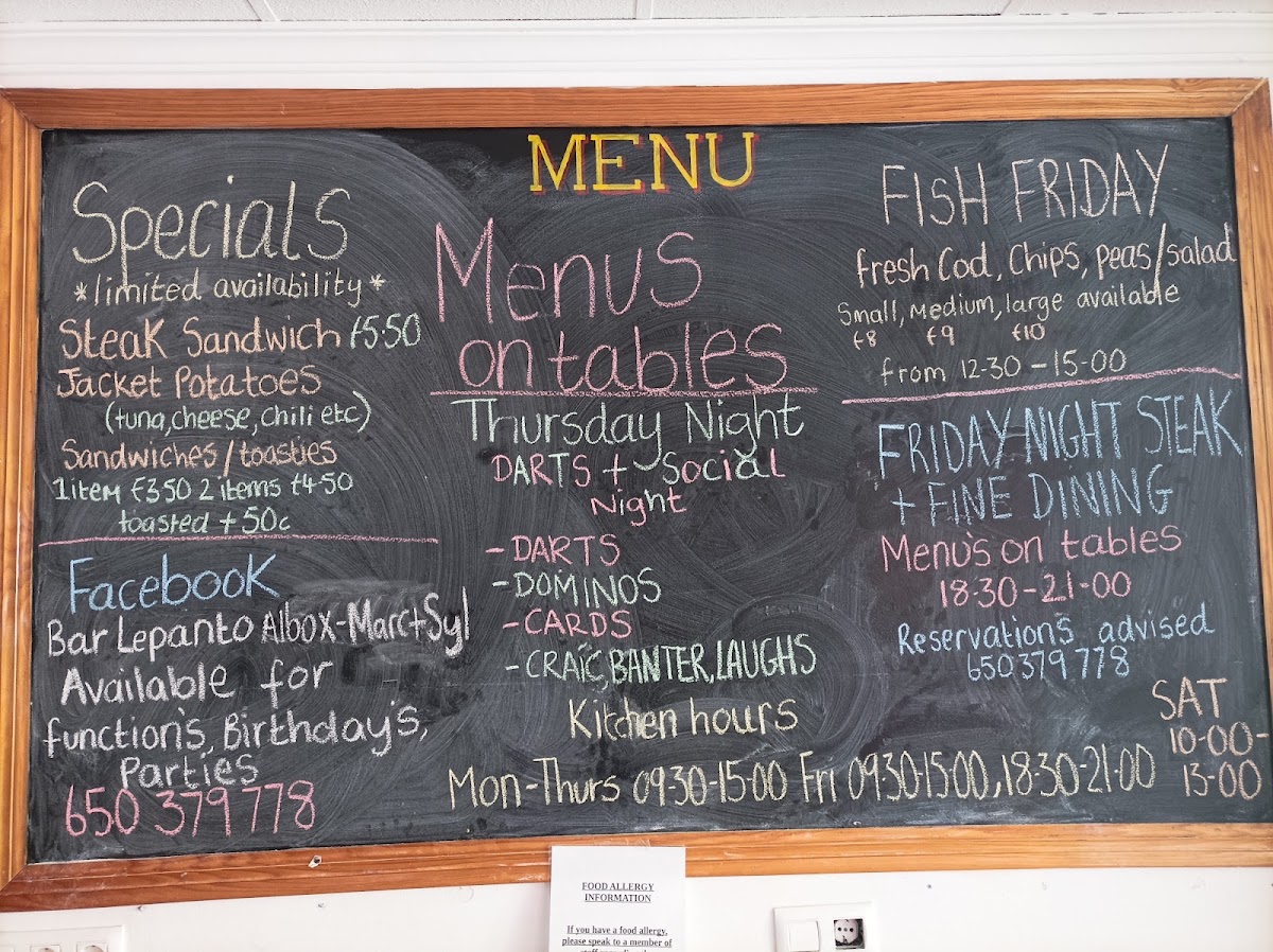Bar Lepanto menu board