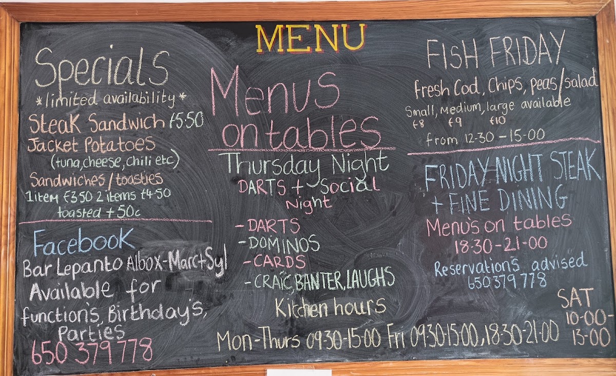 Bar Lepanto menu board
