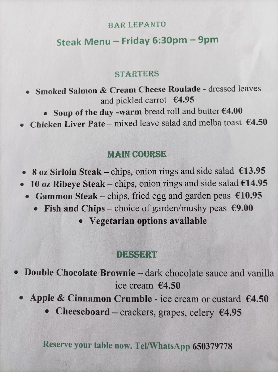 Bar Lepanto menu board