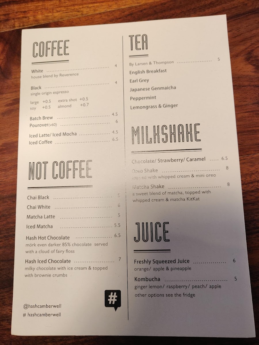 Hash Specialty Coffee menu board