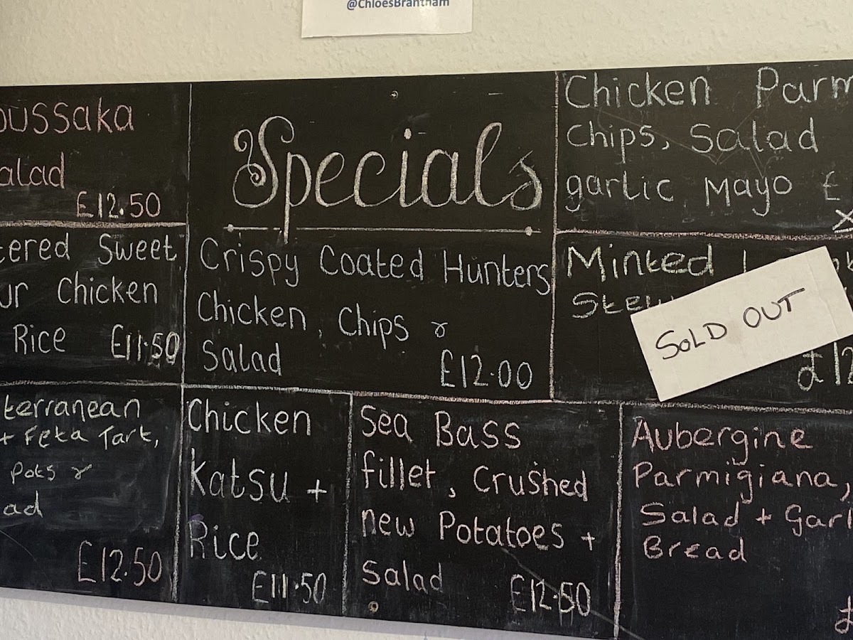 Chloe's menu board