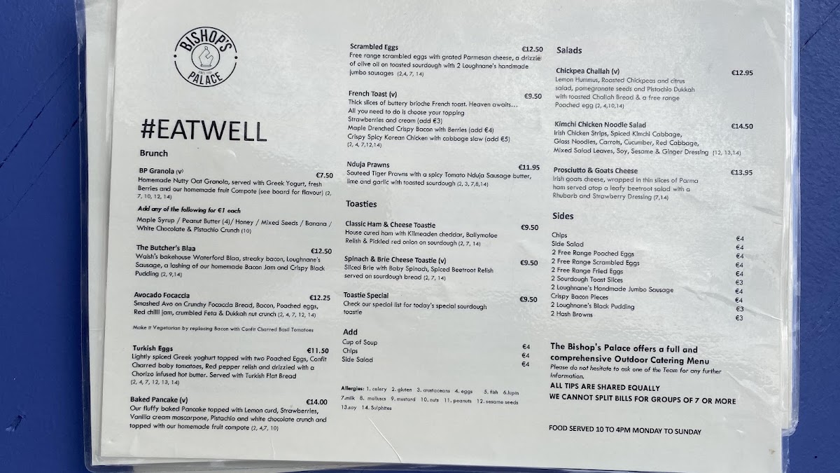 Bishop's Palace Café menu board