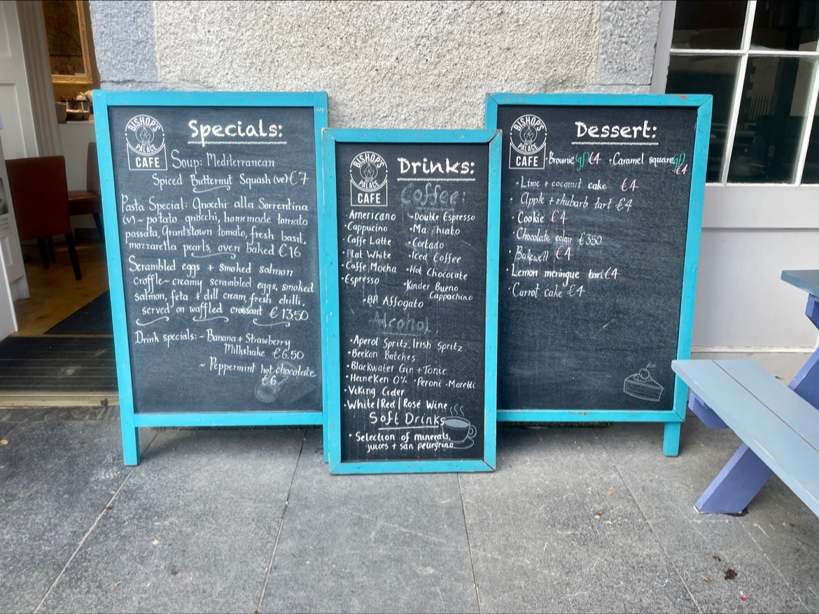 Bishop's Palace Café menu board