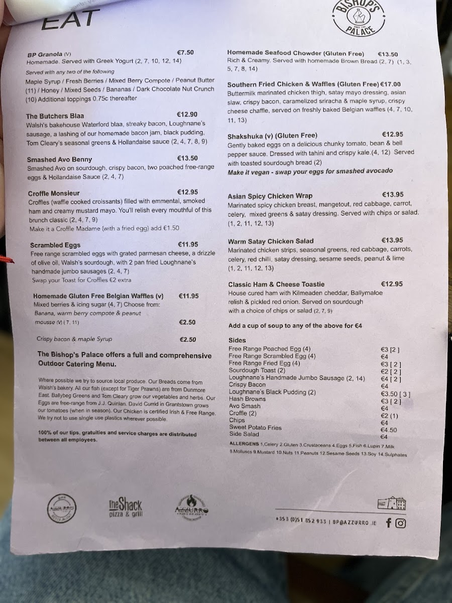 Bishop's Palace Café menu board