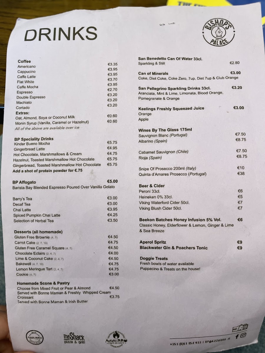 Bishop's Palace Café menu board