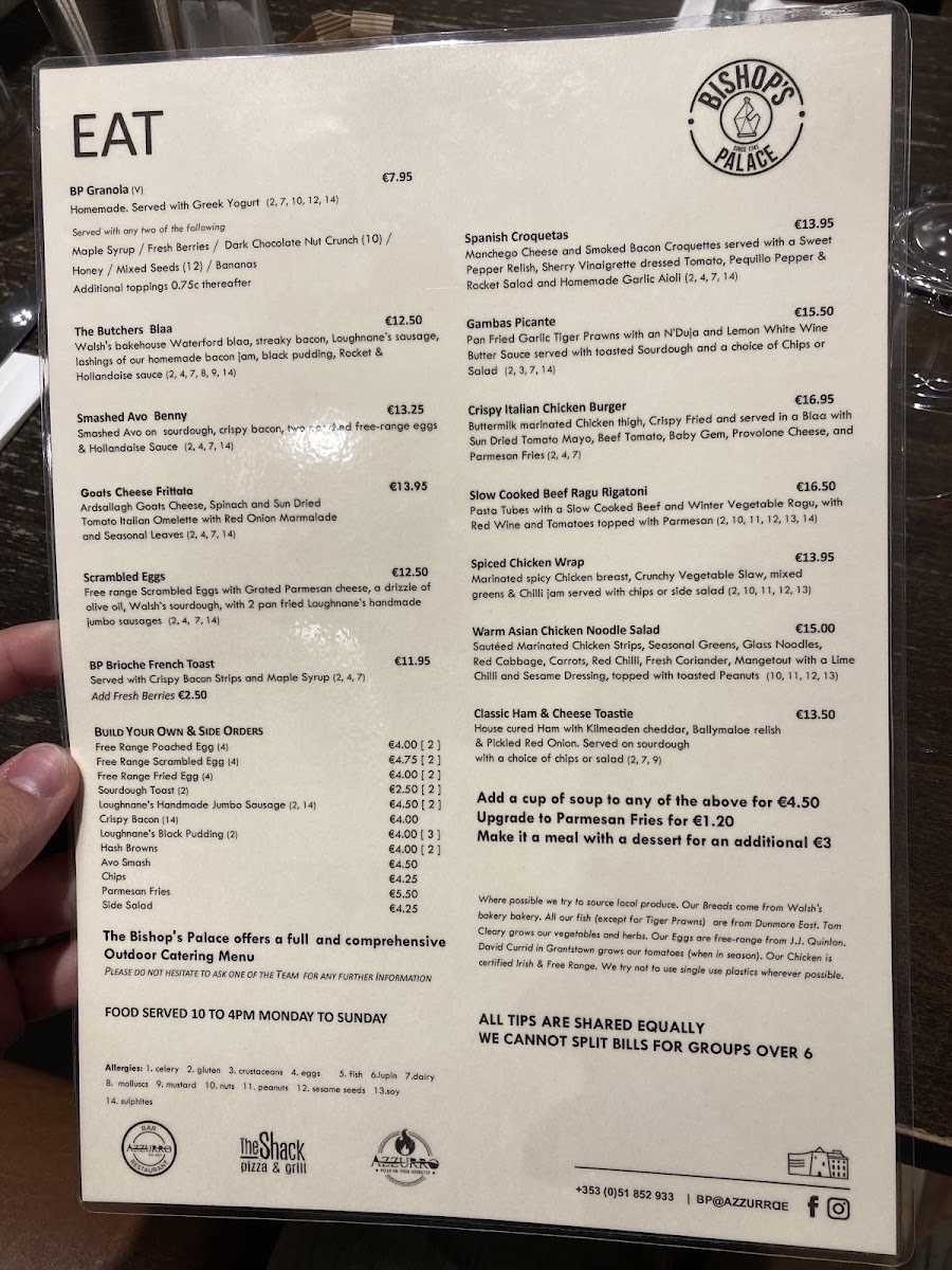 Bishop's Palace Café menu board