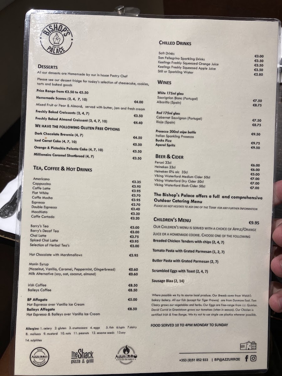 Bishop's Palace Café menu board