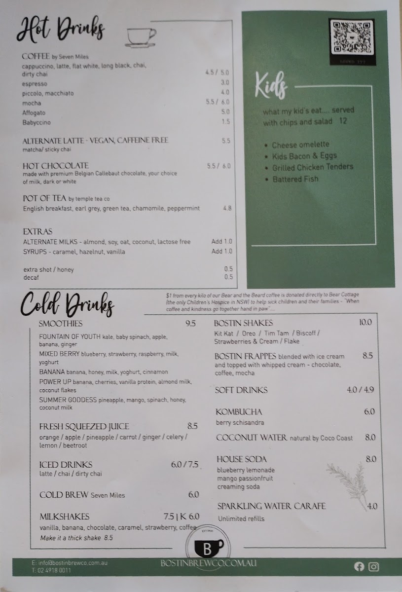 Bostin Brew Co menu board