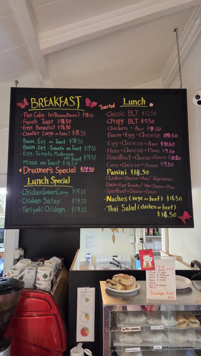 Dreamers Cafe menu board