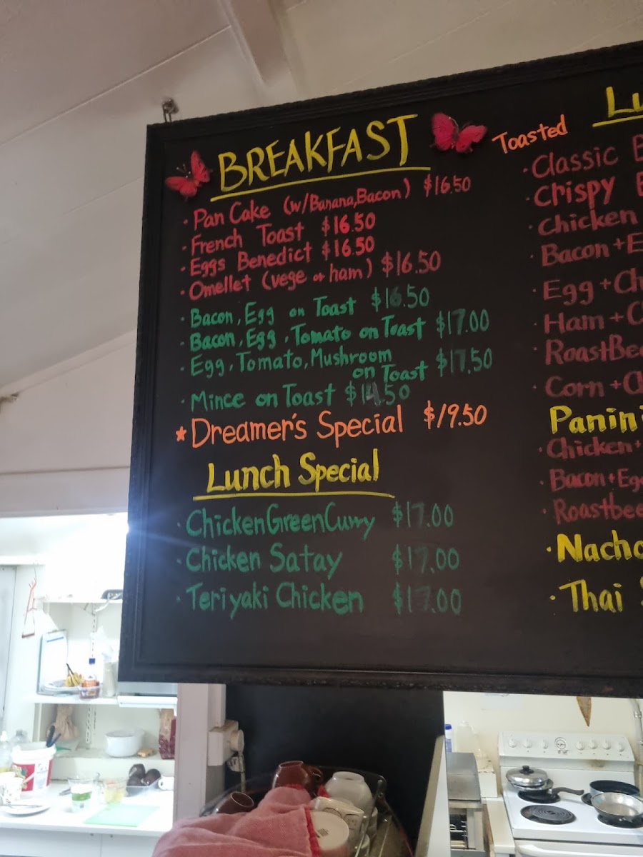 Dreamers Cafe menu board