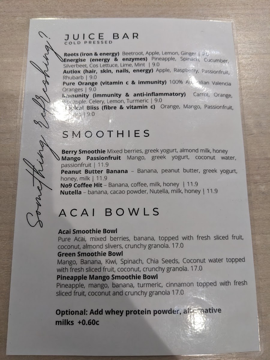 No9 The Cafe menu board