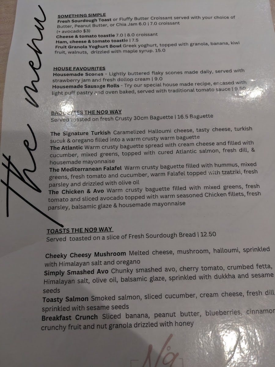 No9 The Cafe menu board