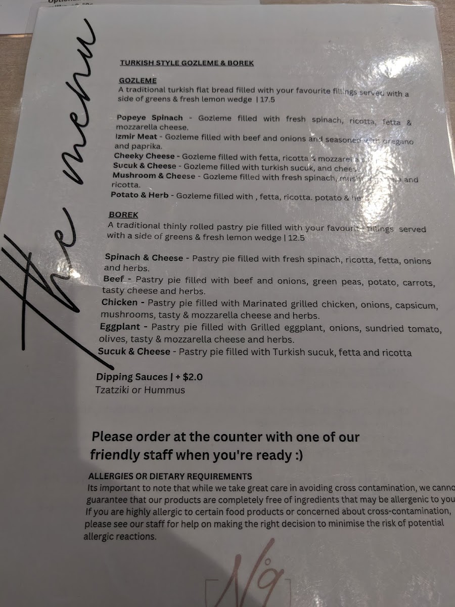 No9 The Cafe menu board