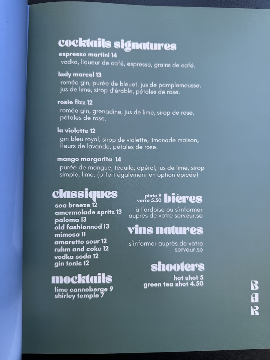Marcel Café-Caviste menu board
