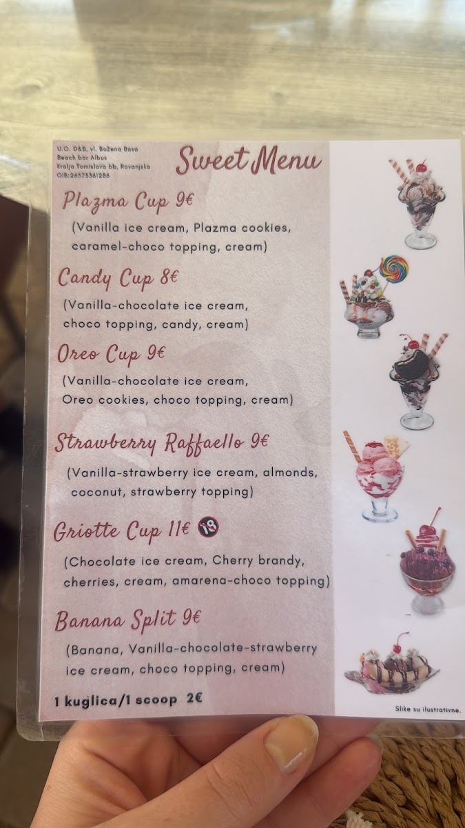 Beach bar Albus menu board