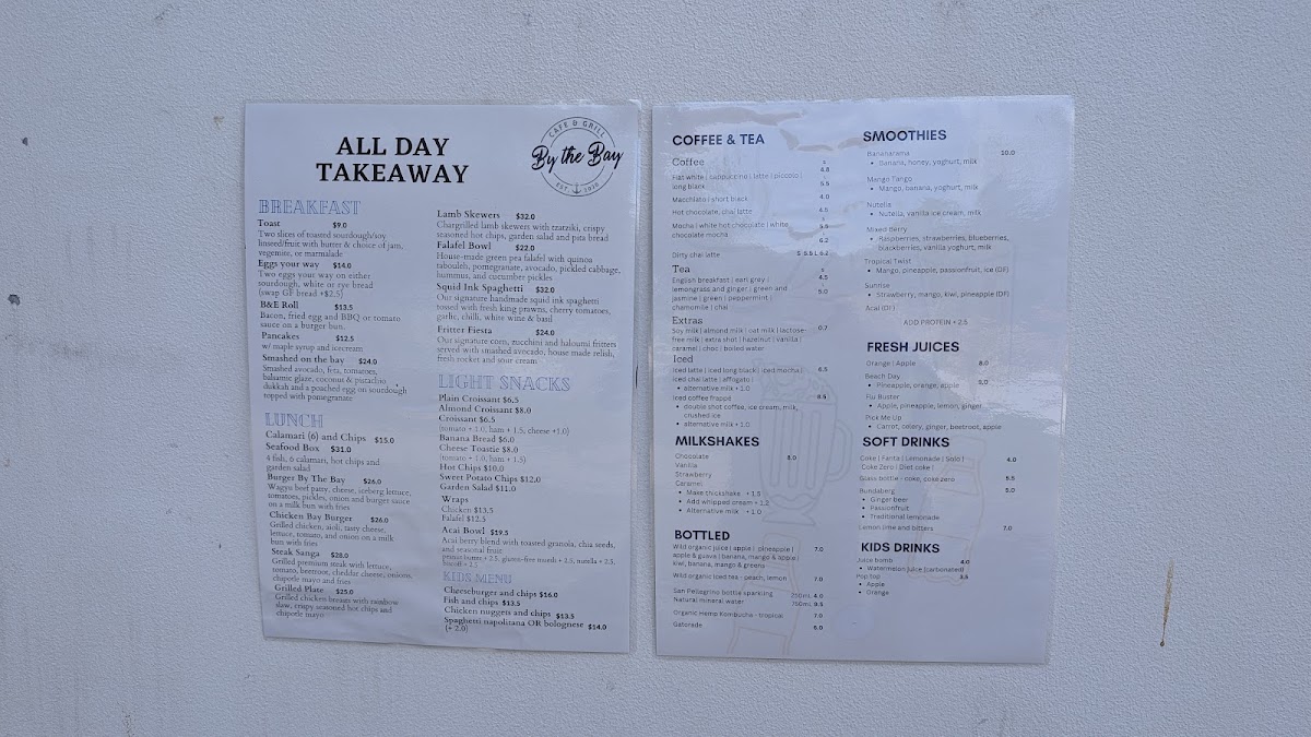 By the Bay Cafe & Grill menu board