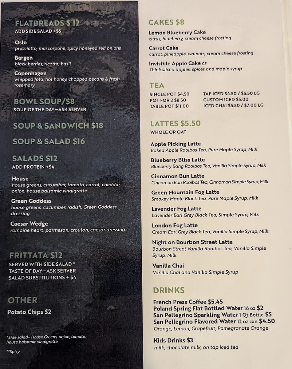 Loose Loona Gifts and Teahouse menu board