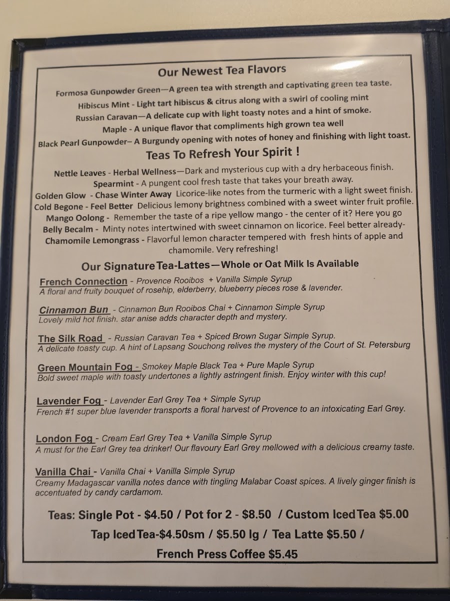 Loose Loona Gifts and Teahouse menu board